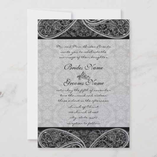  Paisley Black Damask Weddings Kaart (Voorkant)