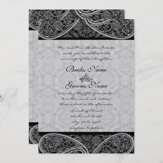 Paisley Black Damask Weddings Kaart (Voorkant / Achterkant)