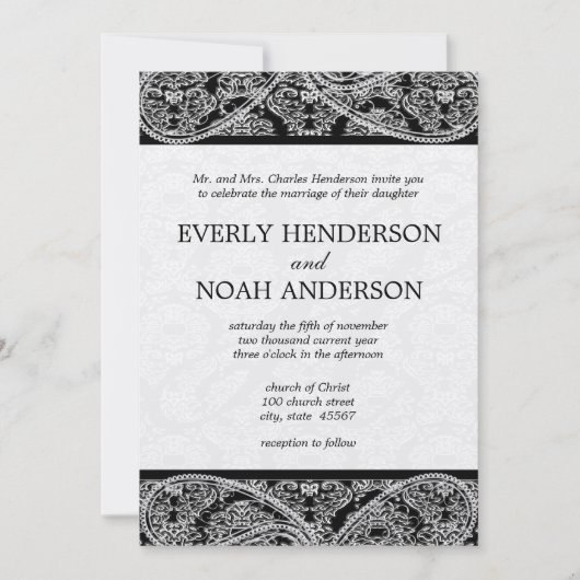 Paisley Black Damask Weddings Kaart (Voorkant)