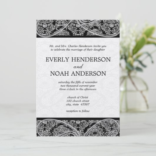 Paisley Black Damask Weddings Kaart (Staand voorkant)