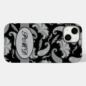 Paisley Black Gray Modern Monogram naam Case-Mate iPhone Case (Achterkant (horizontaal))