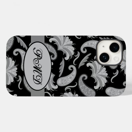 Paisley Black Gray Modern Monogram naam Case-Mate iPhone Case (Achterkant (horizontaal))