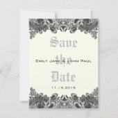 Paisley Black & Ivory Damask Wedding Save the Date (Voorkant)