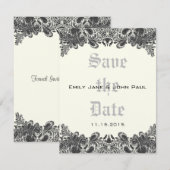 Paisley Black & Ivory Damask Wedding Save the Date (Voorkant / Achterkant)