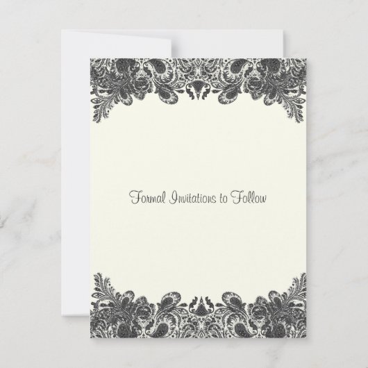 Paisley Black & Ivory Damask Wedding Save the Date (Achterkant)