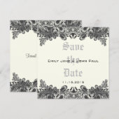 Paisley Black & Ivory Damask Wedding Save the Date (Voorkant / Achterkant)