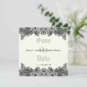 Paisley Black & Ivory Damask Wedding Save the Date (Staand voorkant)