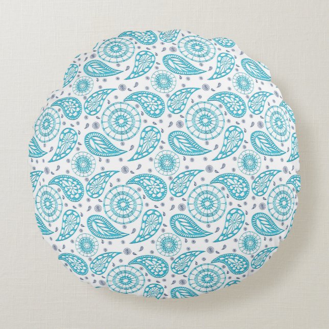 Paisley blauw boho patroon rond kussen (Voorkant)
