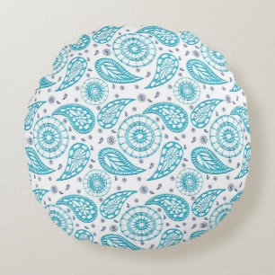 Paisley blauw boho patroon rond kussen