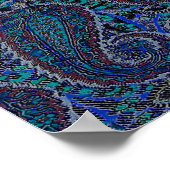 Paisley Blauw Indiase Boho Kunst Patroon Poster (Hoek)