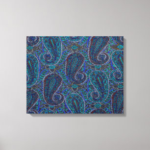 Paisley Blauw Indische Boho Klassieke Vintage Canvas Afdruk