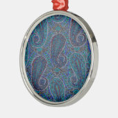 Paisley Blauw Indische Boho Klassieke Vintage Metalen Ornament (Links)