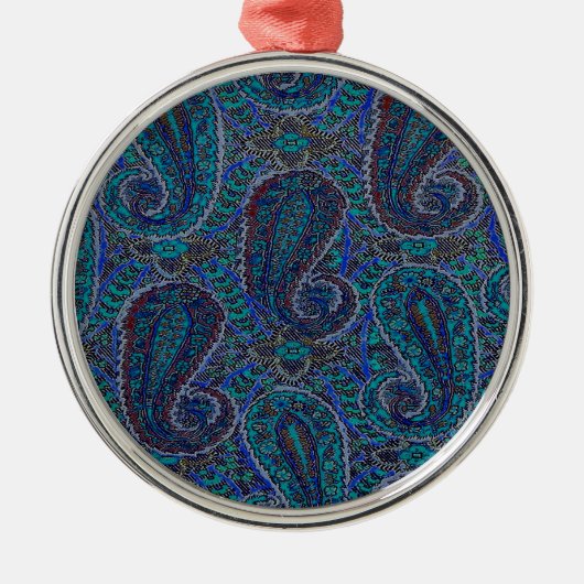 Paisley Blauw Indische Boho Klassieke Vintage Metalen Ornament (Voorkant)