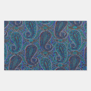 Paisley Blauw Indische Boho Klassieke Vintage Rechthoekige Sticker