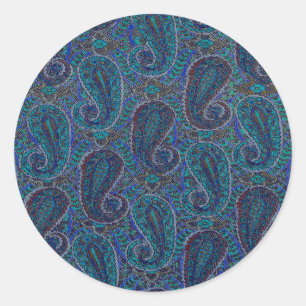 Paisley Blauw Indische Boho Klassieke Vintage Ronde Sticker