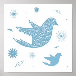 Paisley Blauwe Vogel Poster