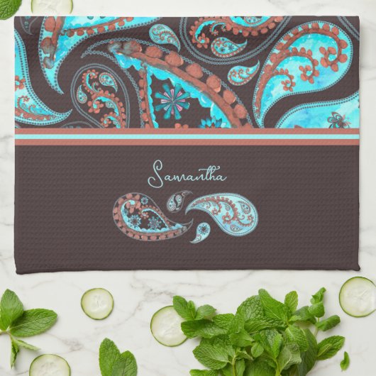 Paisley Blauwgroen Blue Theedoek (Gevouwen)