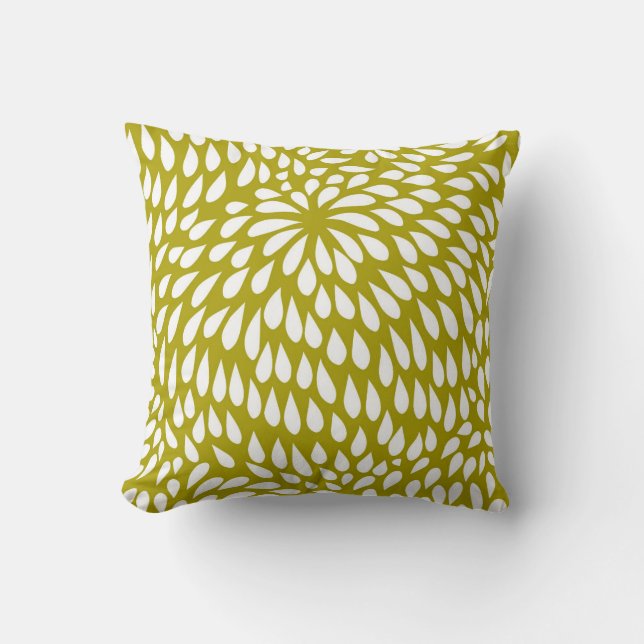Paisley-bloem in chartreuse groen en wit kussen (Voorkant)
