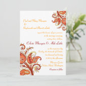 Paisley Bloemen Goud Rood Sinaasappel Indiase brui Kaart (Staand voorkant)