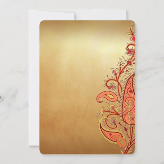 Paisley Bloemen Goud Rood Sinaasappel Indiase brui Kaart (Achterkant)