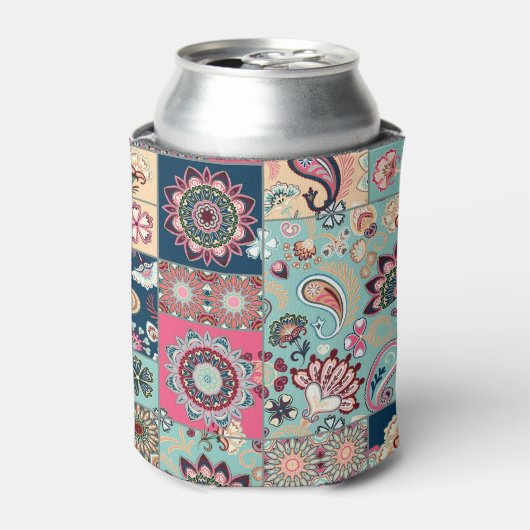 Paisley bloemetjes, patchwork achtergrond, . blikjeskoeler (Blikje Voorkant)