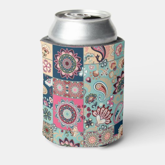 Paisley bloemetjes, patchwork achtergrond, . blikjeskoeler (Blikje Achterkant)