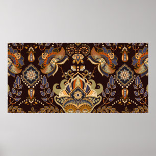 Paisley bloemloze naadloze patroon. Donkere achter Poster
