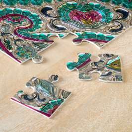 Paisley bloemmotief blauwgroen zilveren roze bohem legpuzzel