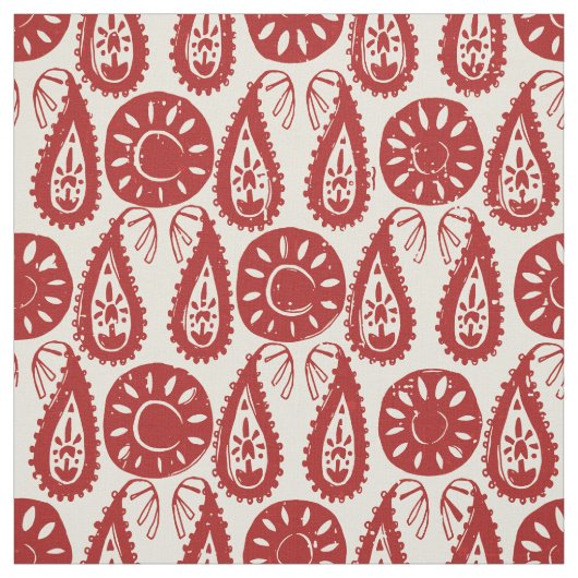 Paisley Blok rood ivoor Stof (Swatch)