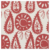 Paisley Blok rood ivoor Stof (Close Up)