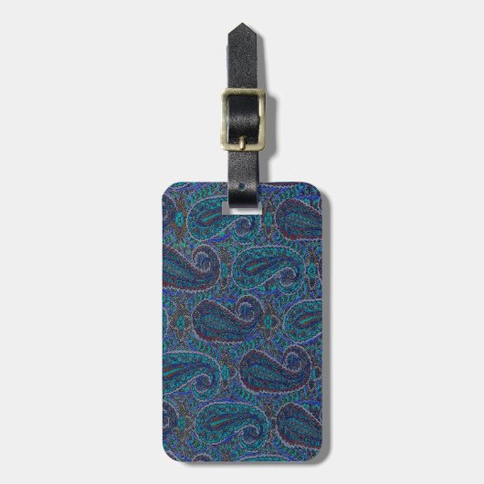 Paisley Blue Indian Boho Art Pattern Bagagelabel (Voorkant verticaal)