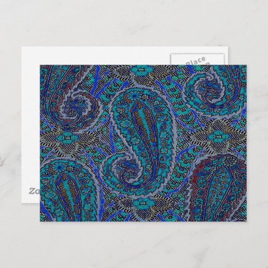 Paisley Blue Indian Boho Art Pattern Briefkaart (Voorkant / Achterkant)