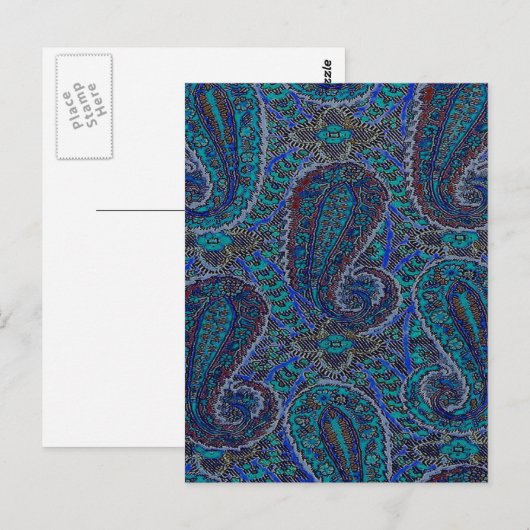 Paisley Blue Indian Boho Art Pattern Briefkaart (Voorkant / Achterkant)
