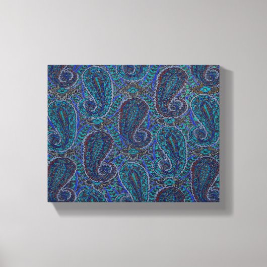 Paisley Blue Indian Boho Art Pattern Canvas Afdruk (Voorkant)