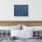 Paisley Blue Indian Boho Art Pattern Canvas Afdruk (Insitu (Slaapkamer))
