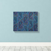 Paisley Blue Indian Boho Art Pattern Canvas Afdruk (Insitu (Houten vloer))