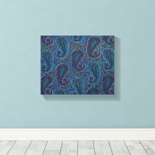 Paisley Blue Indian Boho Art Pattern Canvas Afdruk (Insitu (Houten vloer))