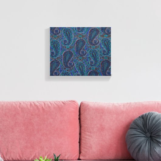 Paisley Blue Indian Boho Art Pattern Canvas Afdruk (Insitu (Woonkamer))
