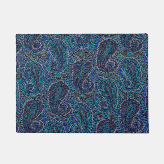Paisley Blue Indian Boho Art Pattern Deurmat (Voorkant)