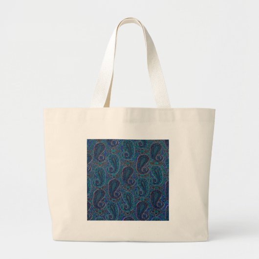 Paisley Blue Indian Boho Art Pattern Grote Tote Bag (Voorkant)