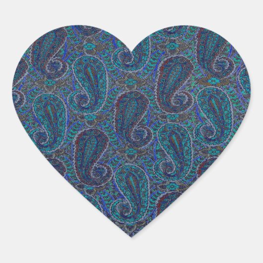 Paisley Blue Indian Boho Art Pattern Hart Sticker (Voorkant)