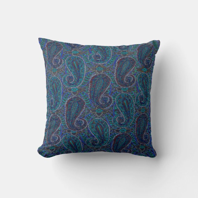 Paisley Blue Indian Boho Art Pattern Kussen (Voorkant)