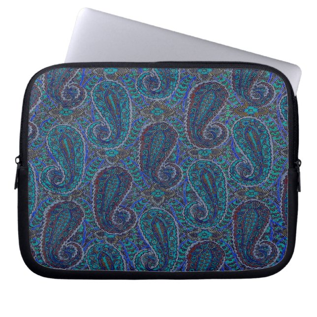 Paisley Blue Indian Boho Art Pattern Laptop Sleeve (Voorkant)