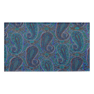 Paisley Blue Indian Boho Art Pattern Naambadge