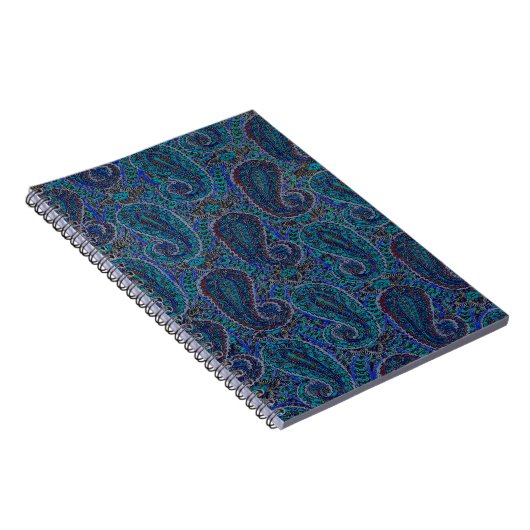Paisley Blue Indian Boho Art Pattern Notitieboek (Rechterzijde)
