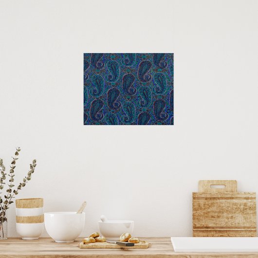 Paisley Blue Indian Boho Art Pattern Poster (Keuken)