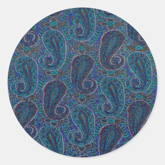 Paisley Blue Indian Boho Art Pattern Ronde Sticker (Voorkant)