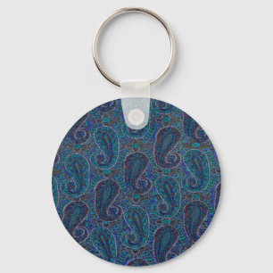 Paisley Blue Indian Boho Art Pattern Sleutelhanger