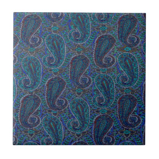 Paisley Blue Indian Boho Art Pattern Tegeltje (Voorkant)