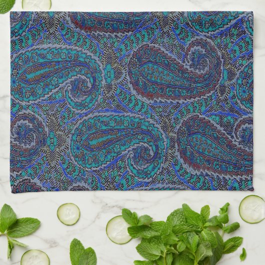 Paisley Blue Indian Boho Art Pattern Theedoek (Gevouwen)
